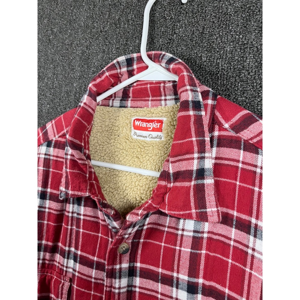 Wrangler Mens 3XL Red Plaid Sherpa Lined Flannel Shirt Jacket Button Up Pockets